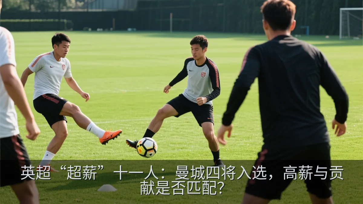 足球运动员在训练场进行中场传球训练